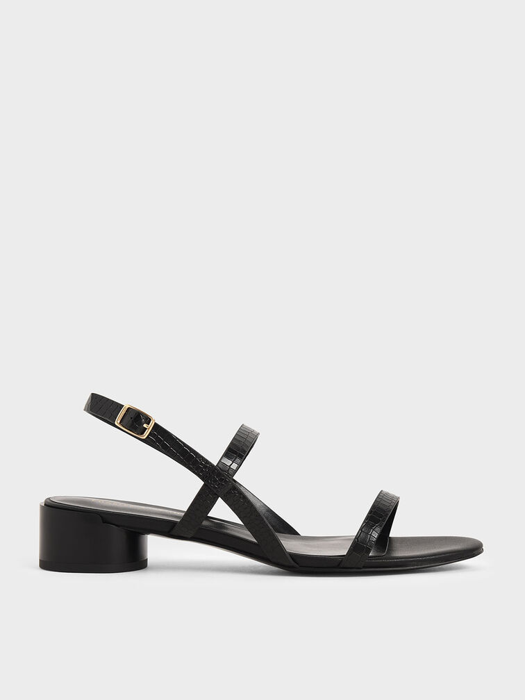Croc-Effect Strappy Heeled Sandals, Animal Print Black, hi-res