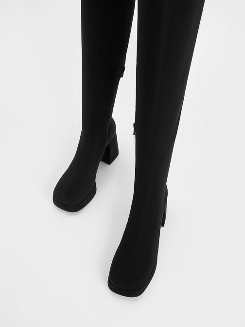 Evie 粗跟大腿靴, 黑色特別款, hi-res