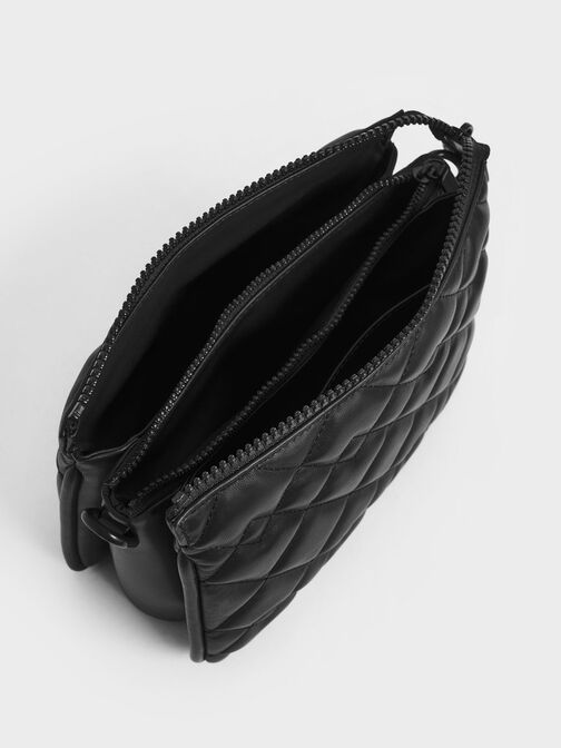 Lana 菱格壓紋方形手提包, 黑色, hi-res