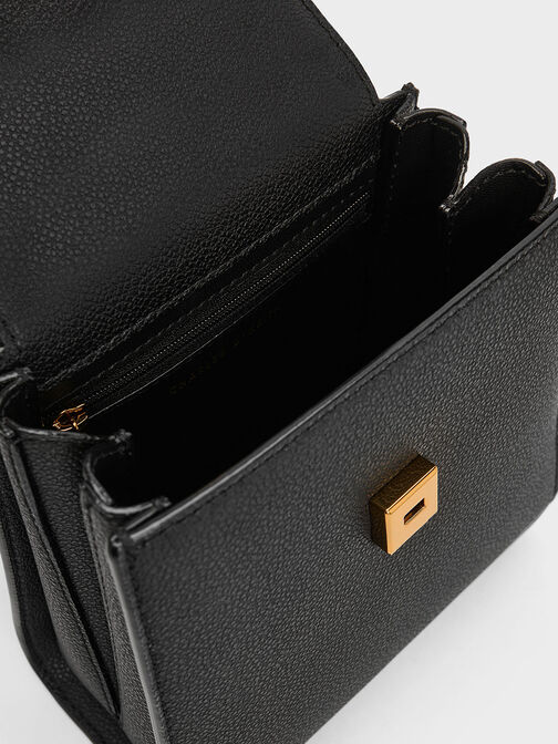 Locket Chain-Link Trapeze Bag, Black, hi-res