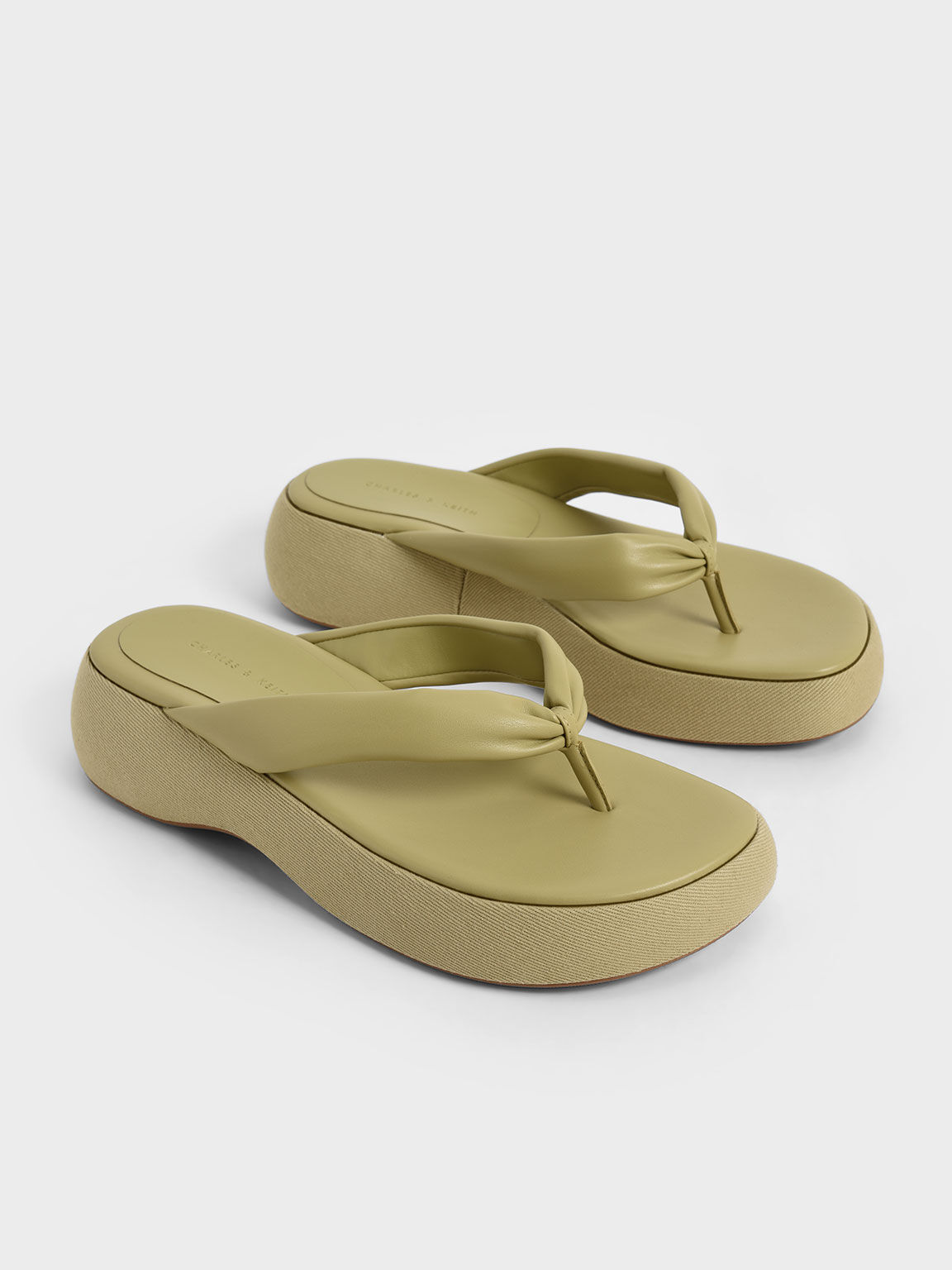 Isla Puffy Strap Platform Thong Sandals, Moss, hi-res