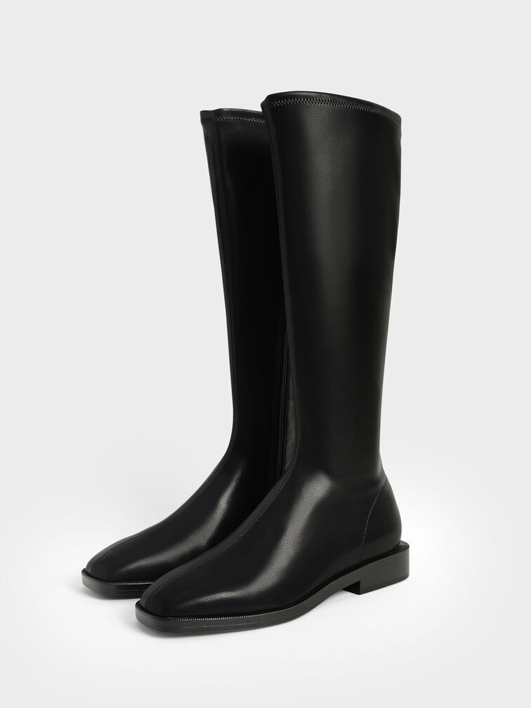 Black Knee High Flat Boots - CHARLES & KEITH US