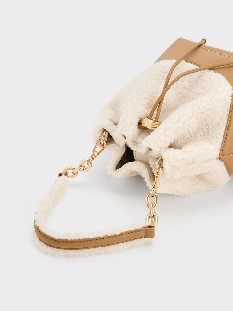 Camel Cassiopeia Furry Bucket Bag - CHARLES & KEITH US
