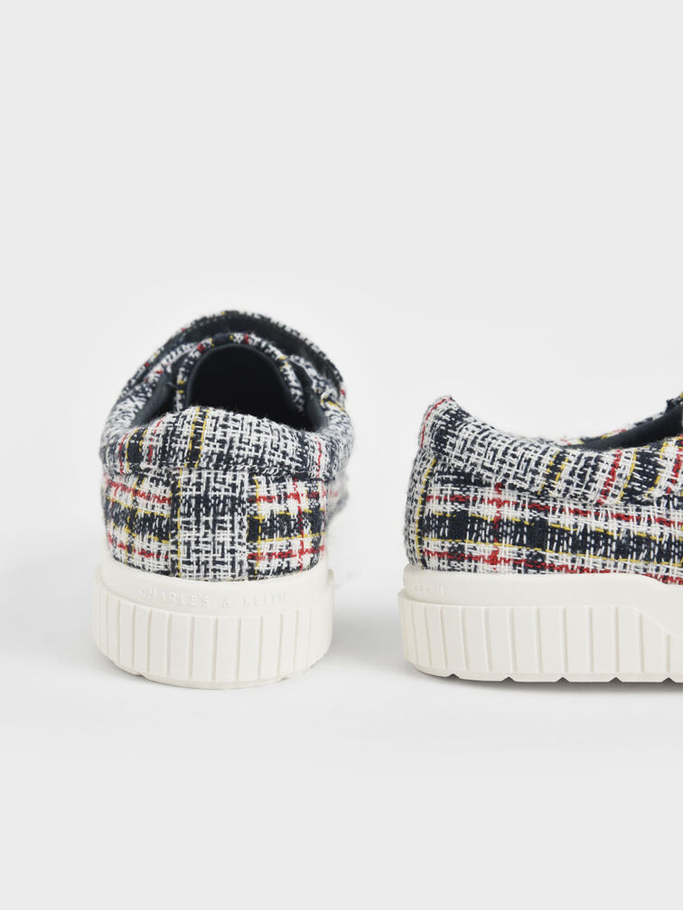 Girls' Tweed Platform Sneakers, Dark Blue, hi-res