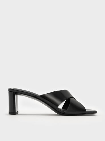 Georgina Crossover-Strap Blade-Heel Mules, Black Box, hi-res