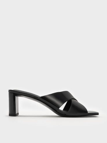 Georgina Crossover-Strap Blade-Heel Mules, Black Box, hi-res