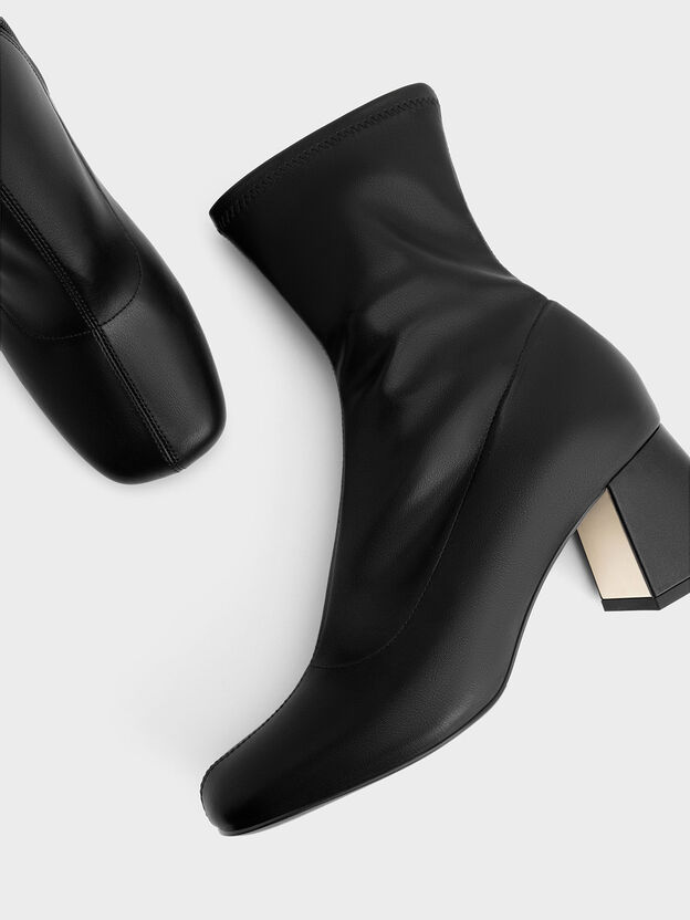 Botines con tac&oacute;n trapecio met&aacute;lico, Negro, hi-res