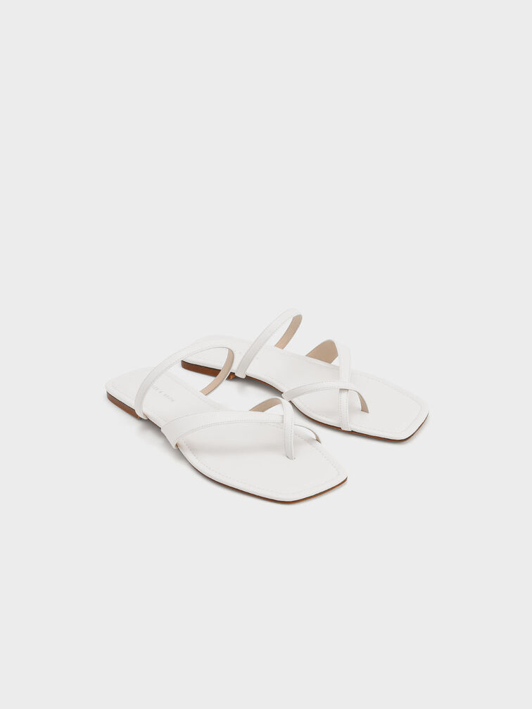 Toe-Loop Slide Sandals, White, hi-res