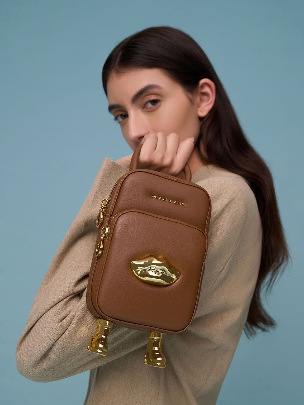 Calliope Double Pocket Crossbody Bag, Chocolate, hi-res