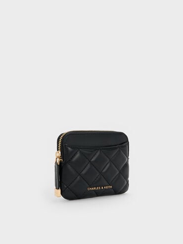Alva Quilted Top-Zip Card Holder, Black, hi-res