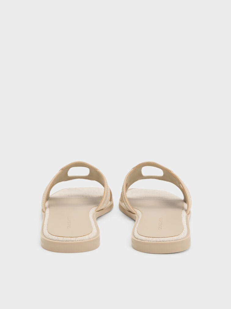 Easley Linen Cut-Out Slide Sandals, Taupe, hi-res