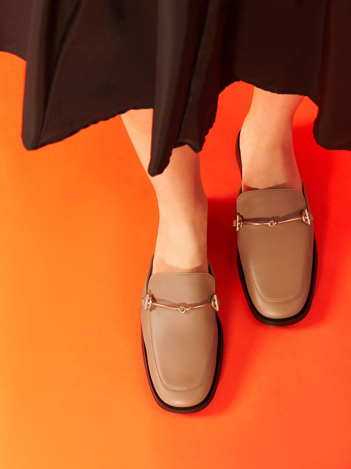 Metallic Accent Loafer Mules, Camel, hi-res