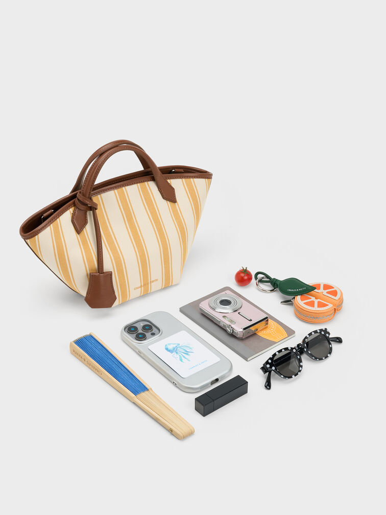 Mini Bolsa Tote Ivanna de Lona Listrada, Butterscotch Yellow, hi-res