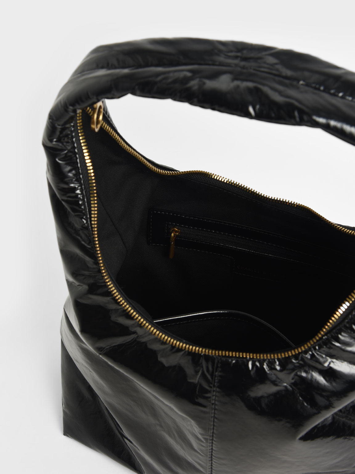 Arch Wrinkled-Effect Large Hobo Bag, Black, hi-res