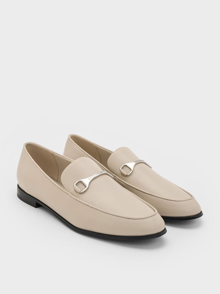 Leslie Metallic-Accent Loafers, Beige, hi-res