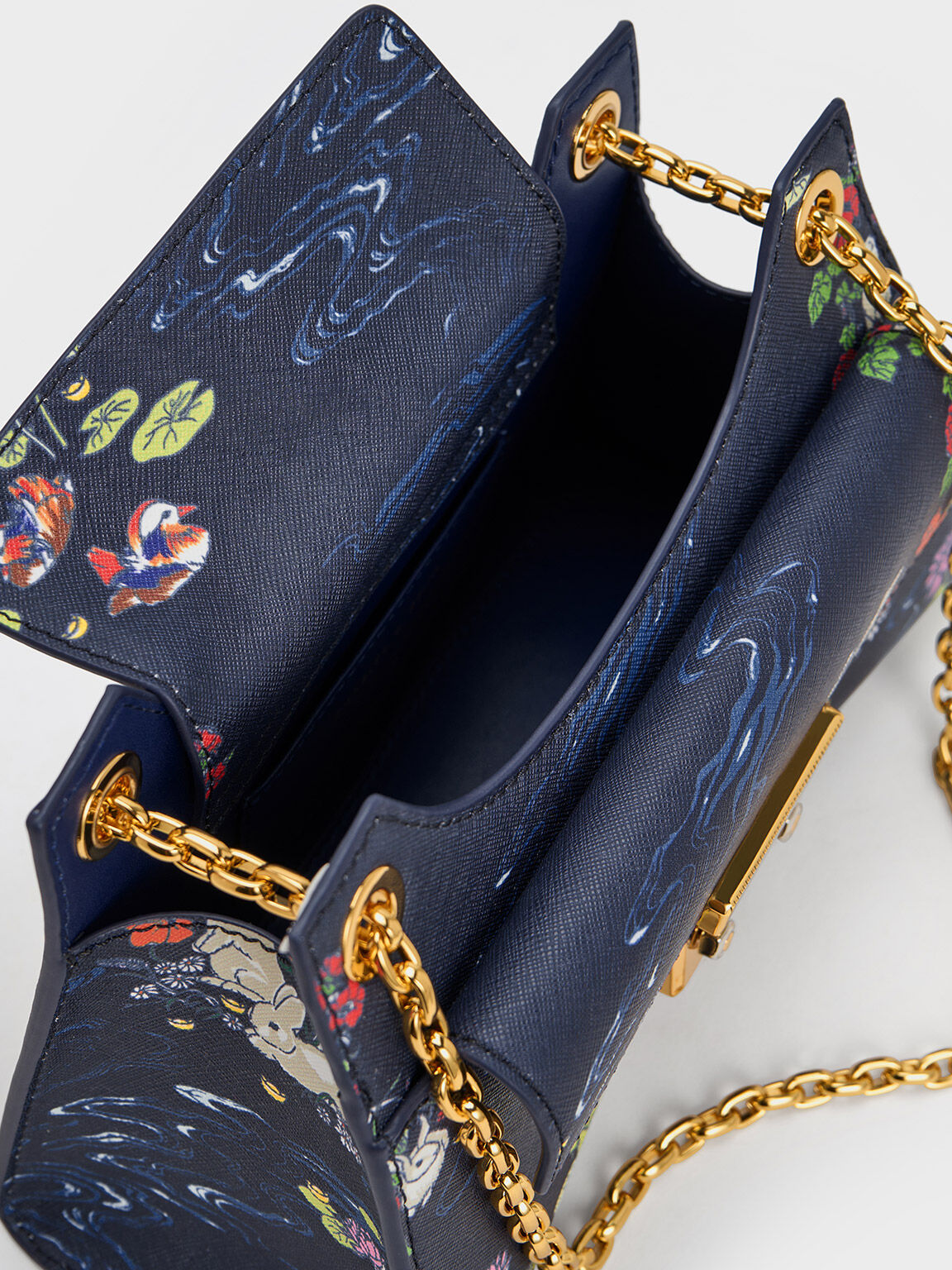 Rabbit Illustrated Chain Handle Bag, Navy, hi-res