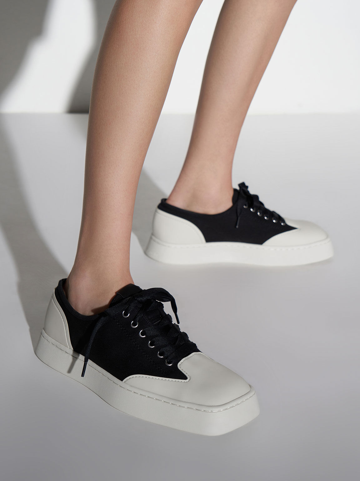 Two-Tone Low-Top Canvas Sneakers, Black, hi-res