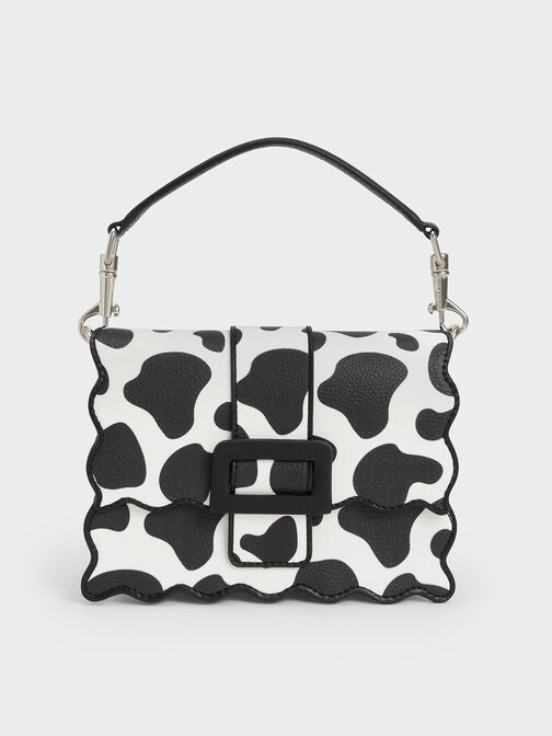 Waverly Cow Print Scallop-Trim Bag, Chalk, hi-res