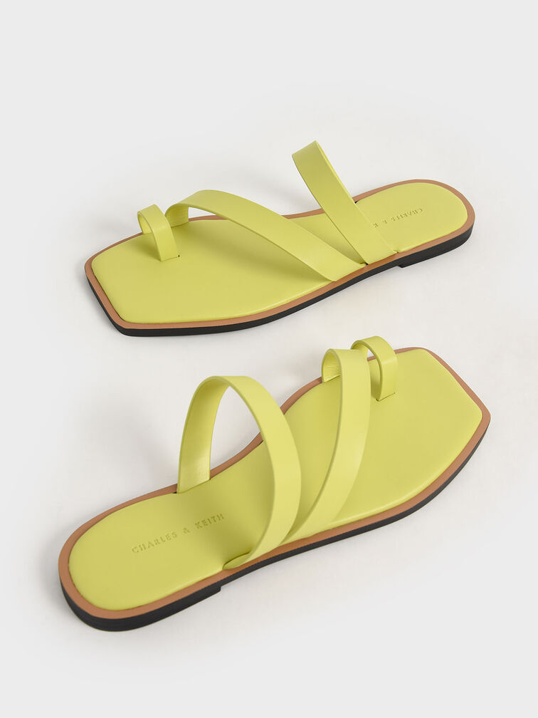 Toe Ring Strappy Slide Sandals, Lime, hi-res