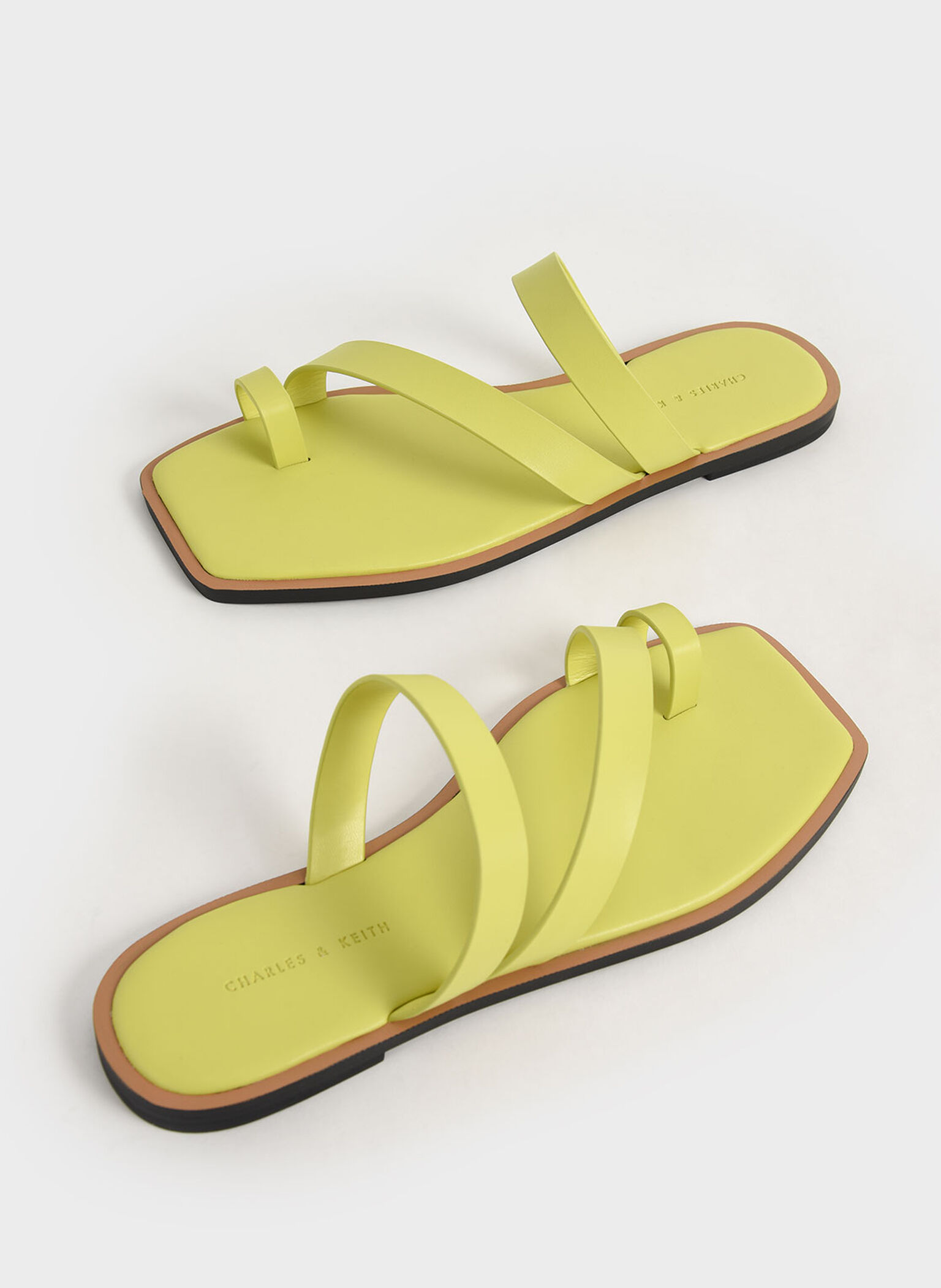 Toe Ring Strappy Slide Sandals, Lime, hi-res