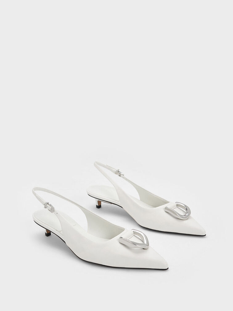 Gabine Leather Slingback Pumps, White, hi-res