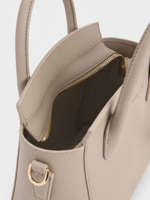 Double Handle Trapeze Tote Bag, Taupe, hi-res