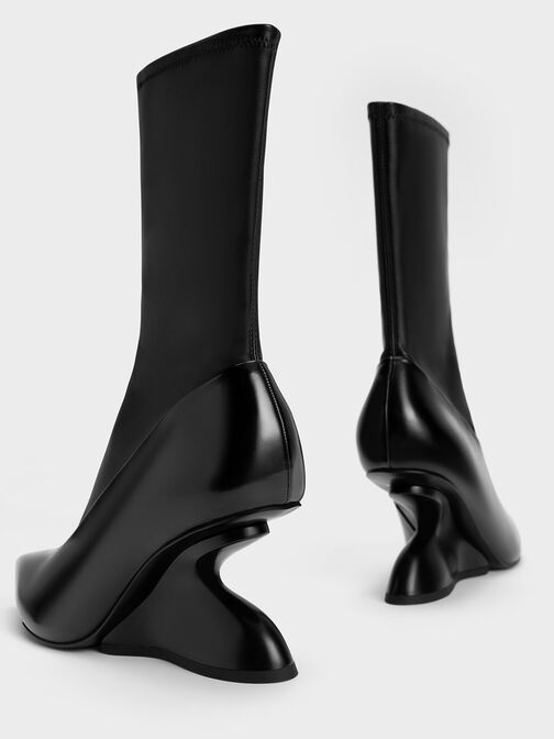 Zania Sculptural Heel Boots, Black, hi-res