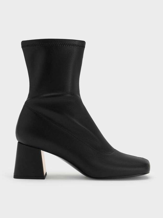 Botines con tac&oacute;n trapecio met&aacute;lico, Negro, hi-res