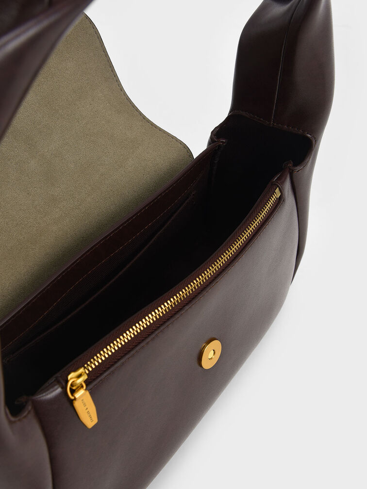 Dark Oak Willow Twist Top Handle Shoulder Bag - CHARLES & KEITH