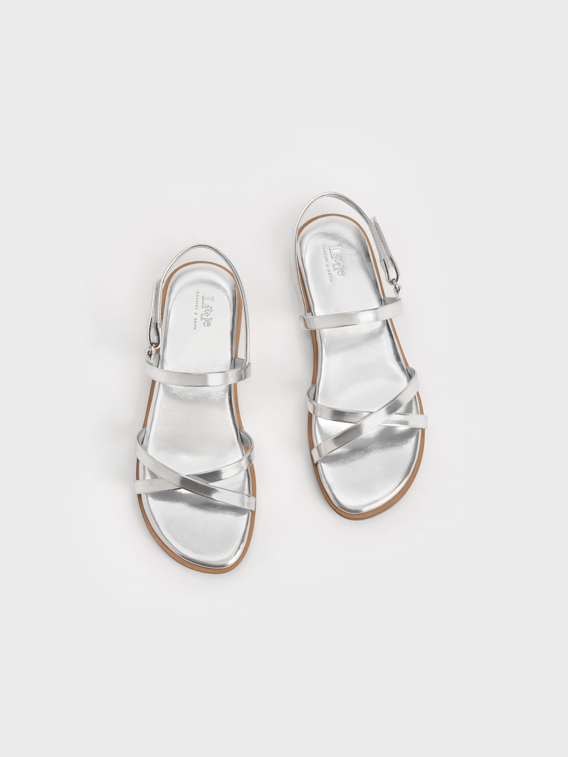 Girls Metallic Crossover Backstrap Sandals Silver