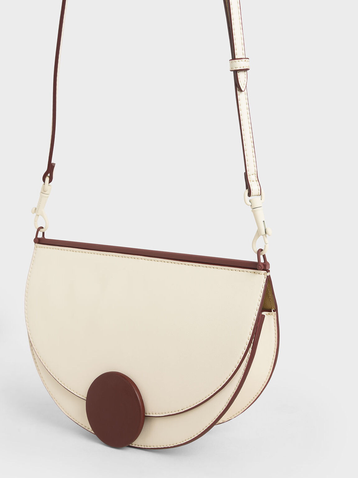 Two-Tone Half Moon Clutch, Cream, hi-res