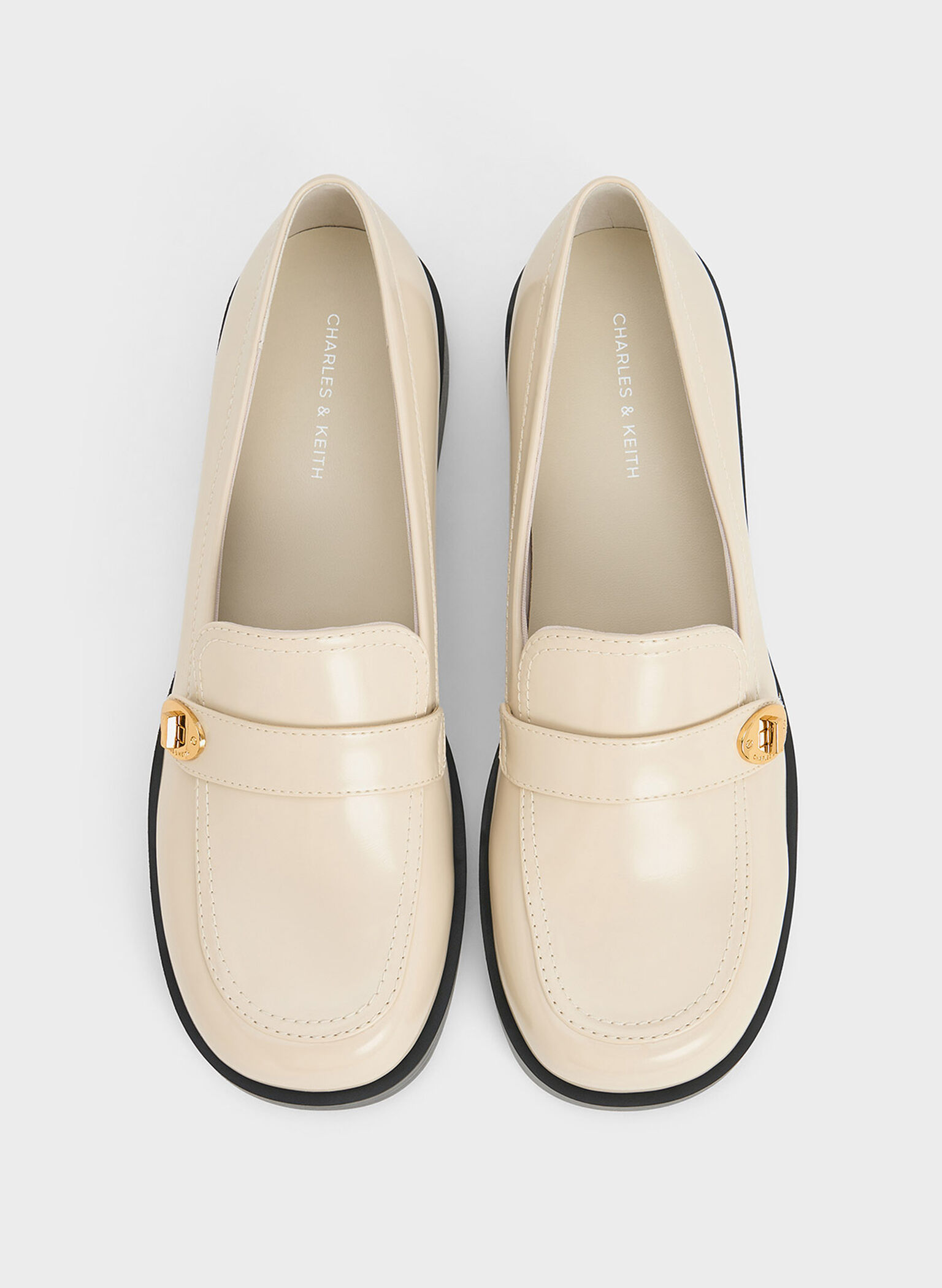 Mocasines con correa de hebilla metálica, Blanco tiza, hi-res