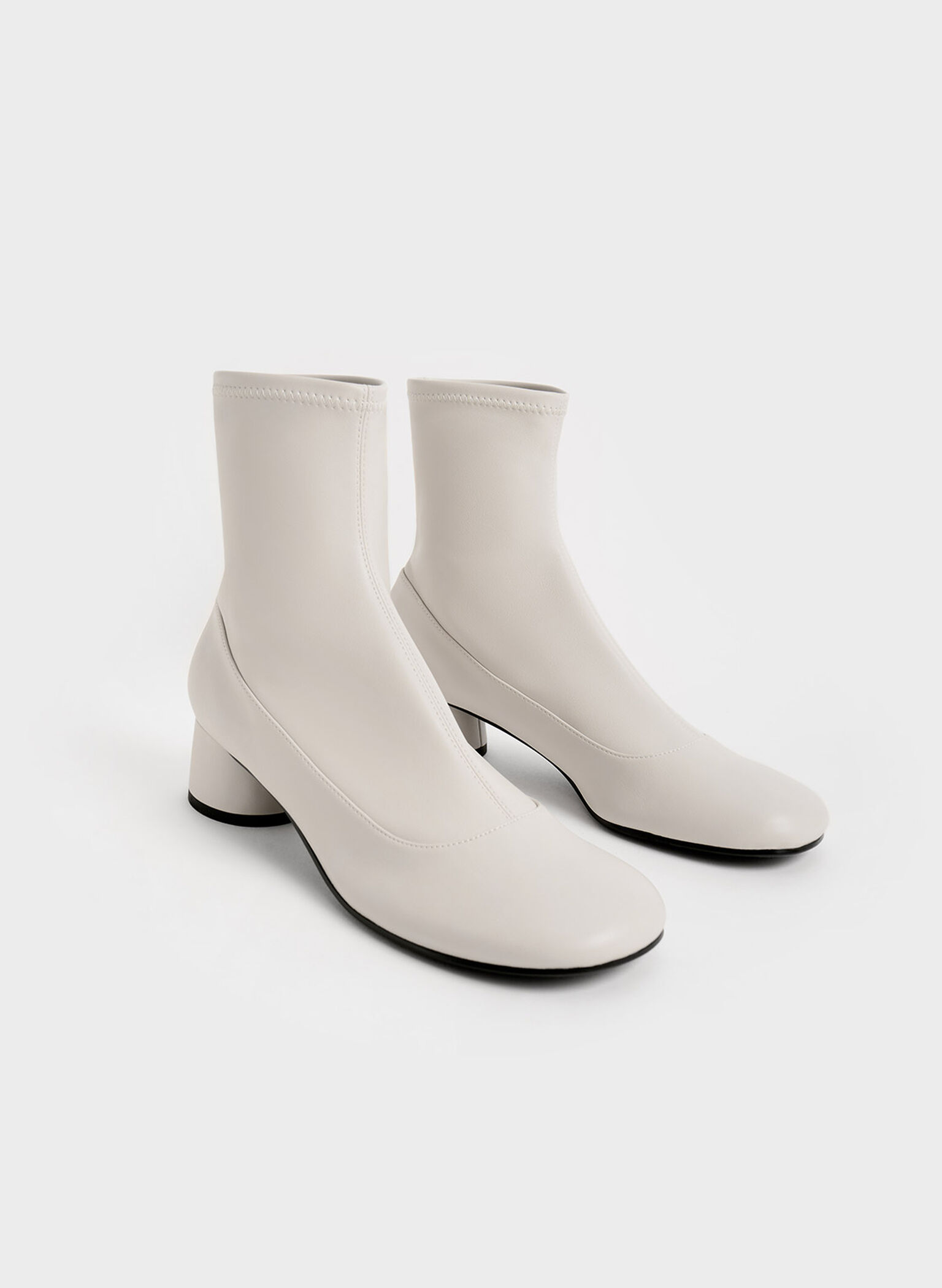 Stitch-Trim Cylindrical Heel Ankle Boots, Chalk, hi-res