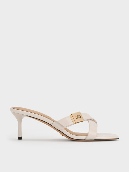 Cody Leather Crossover-Strap Heeled Sandals, Chalk, hi-res