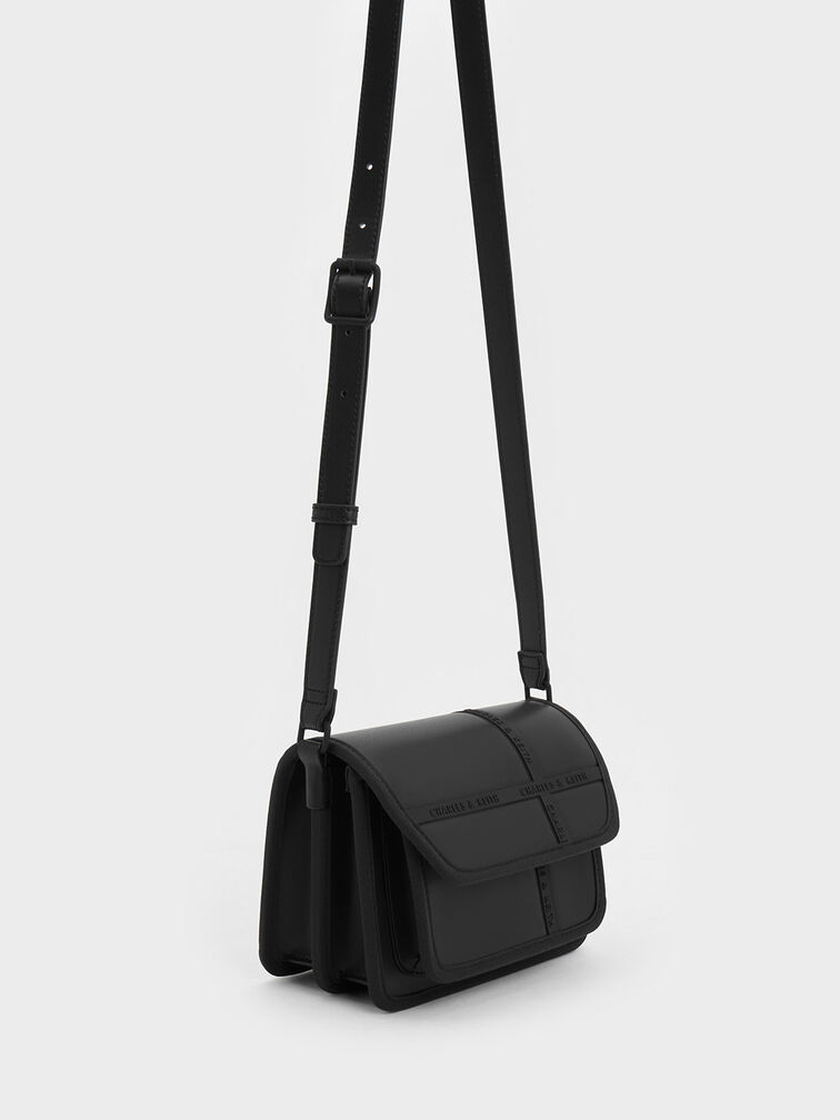 Bolso cruzado Avenue con bordes en contraste, Negro, hi-res