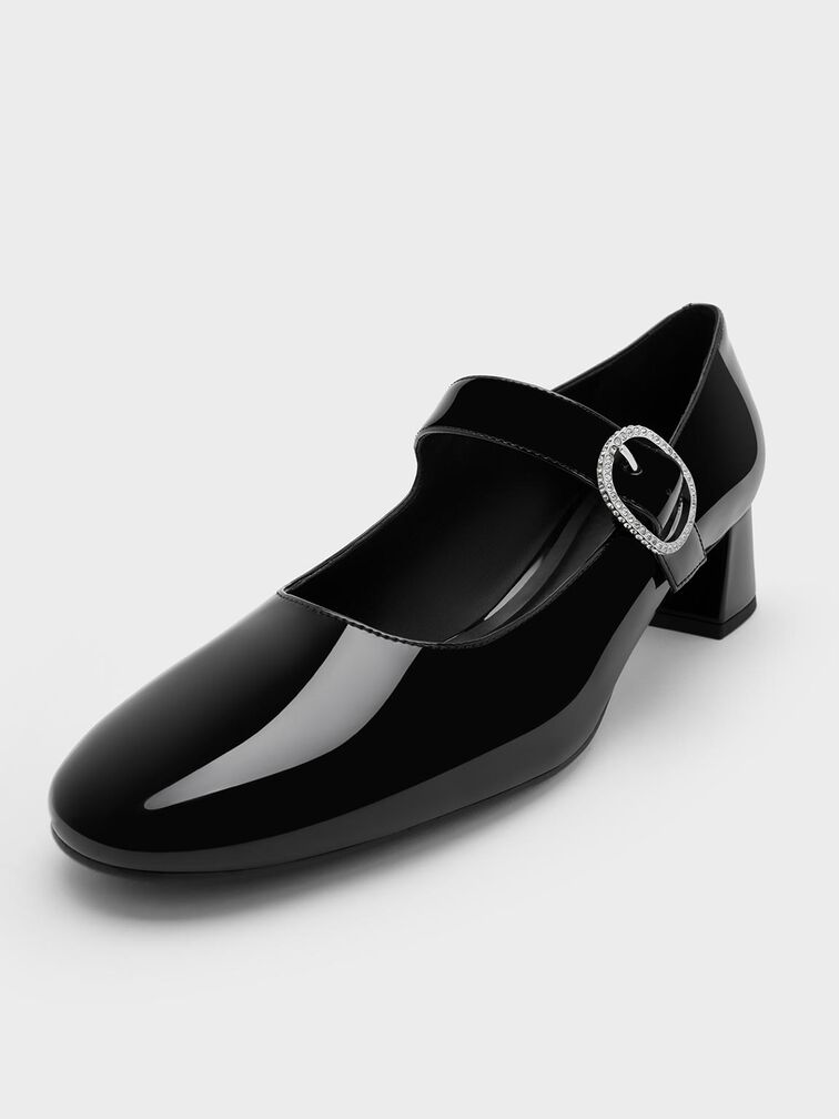 Jannie Patent Crystal-Buckle Mary Jane Pumps, Black Patent, hi-res