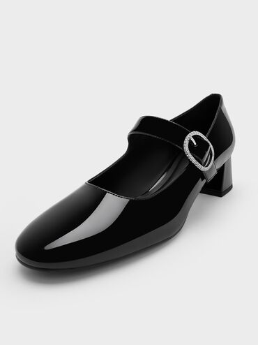 Jannie Patent Crystal-Buckle Mary Jane Pumps, Black Patent, hi-res