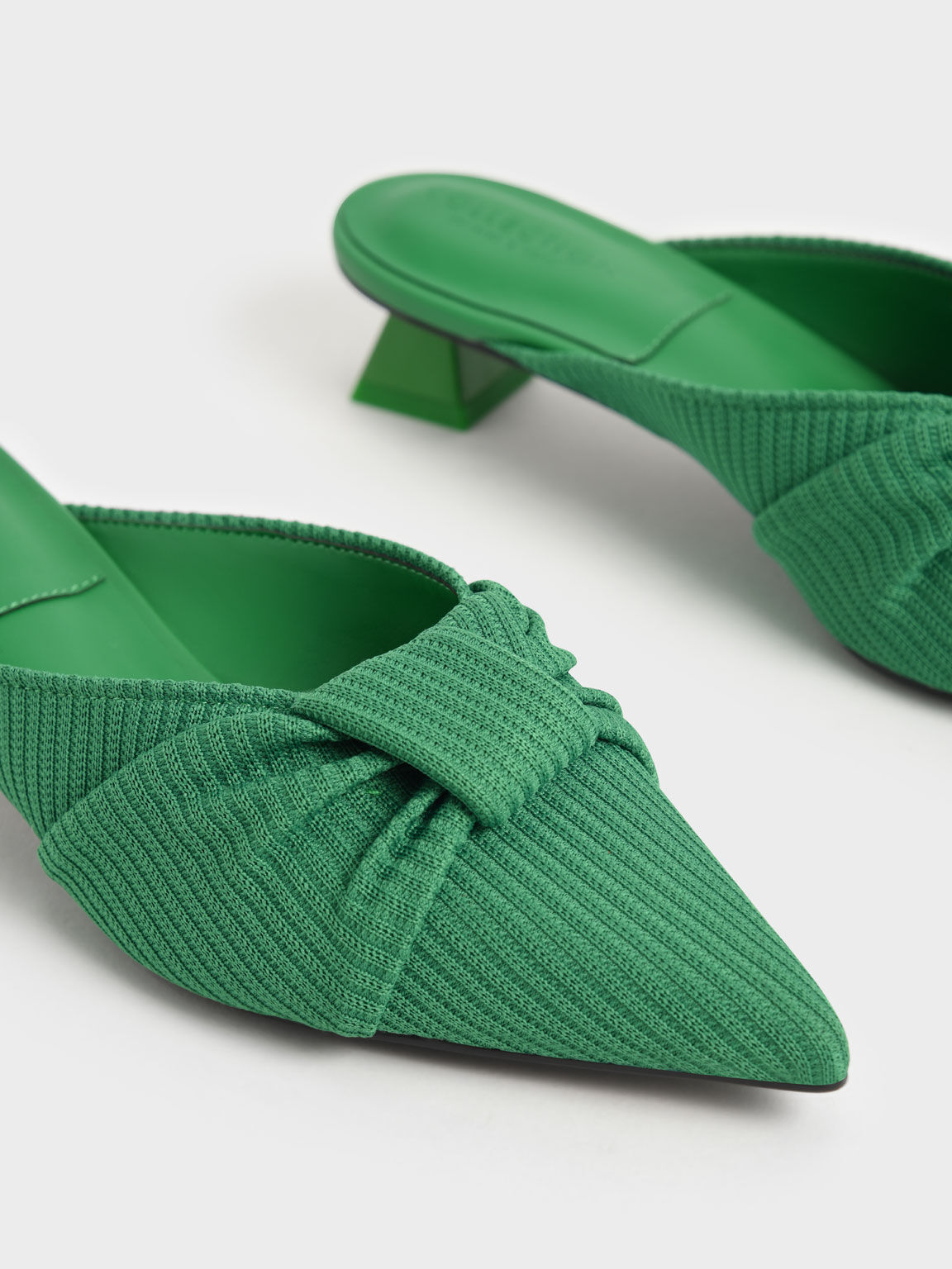 Recycled Polyester Ruched Knotted Mules, Green, hi-res