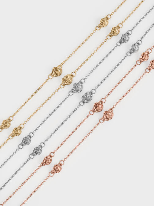 Rosalind Flower-Motif Necklace, Brush Gold, hi-res