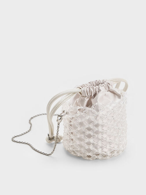 串珠編織水桶包, 白色, hi-res