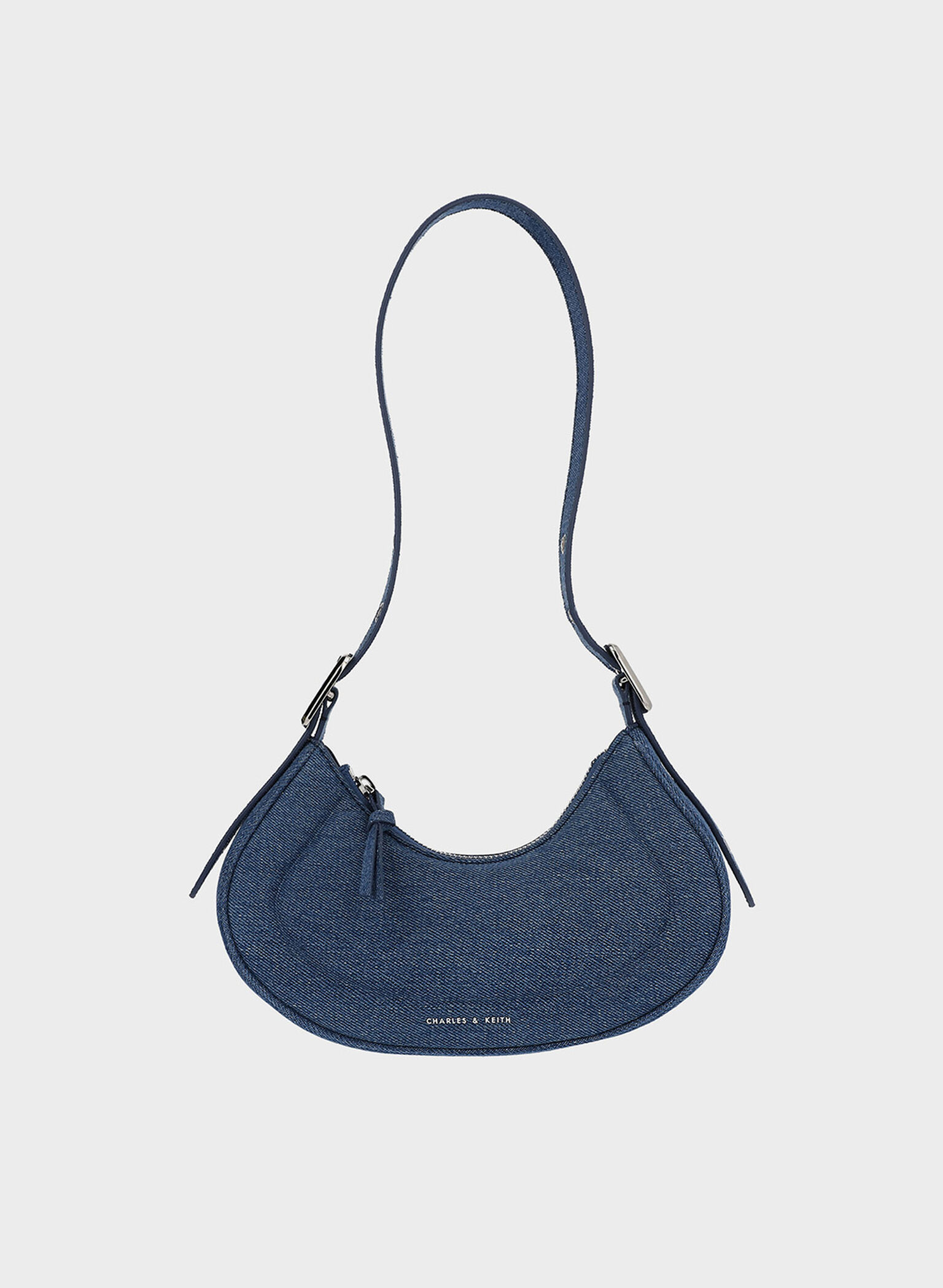 Blue Petra Denim Curved Shoulder Bag - CHARLES & KEITH AU