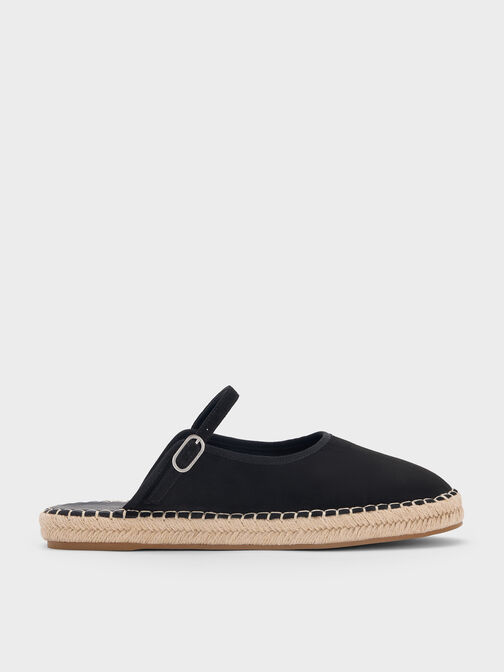 Faux Suede Slip-On Mary Jane Espadrilles, Black Textured, hi-res