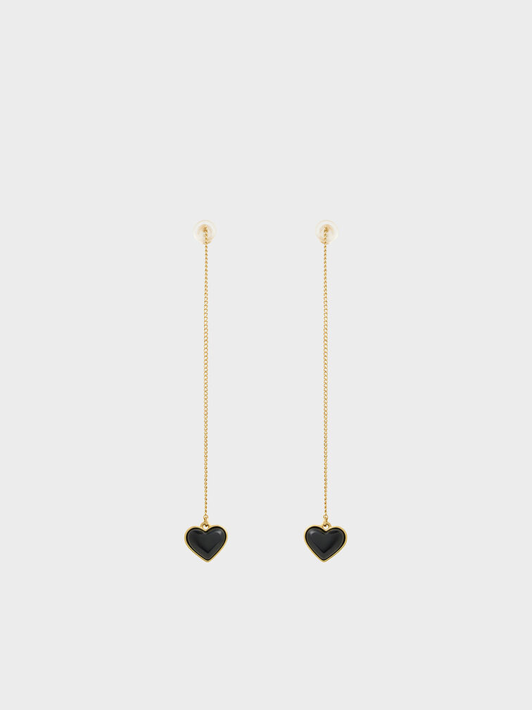 Annalise Heart Stone Drop Earrings, Black, hi-res