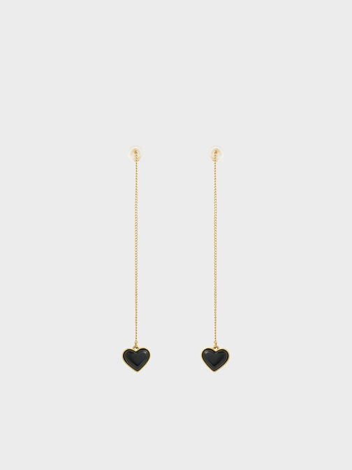 Annalise Heart Stone Drop Earrings, Black, hi-res