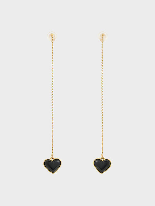 Annalise Heart Stone Drop Earrings, Black, hi-res