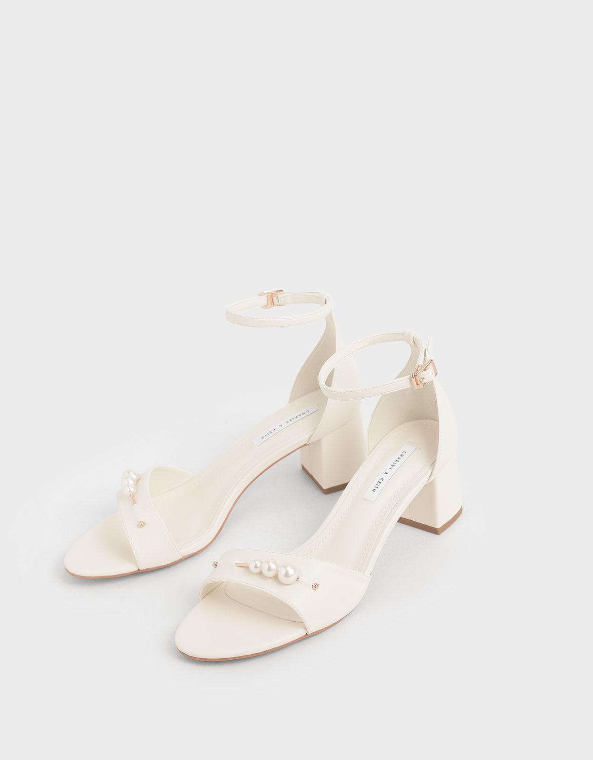 white embellished block heels