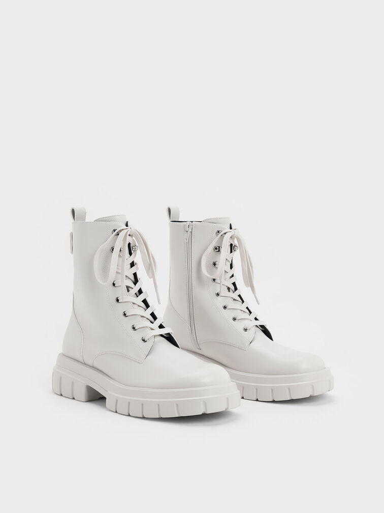 Lace-Up Ankle Boots, White, hi-res