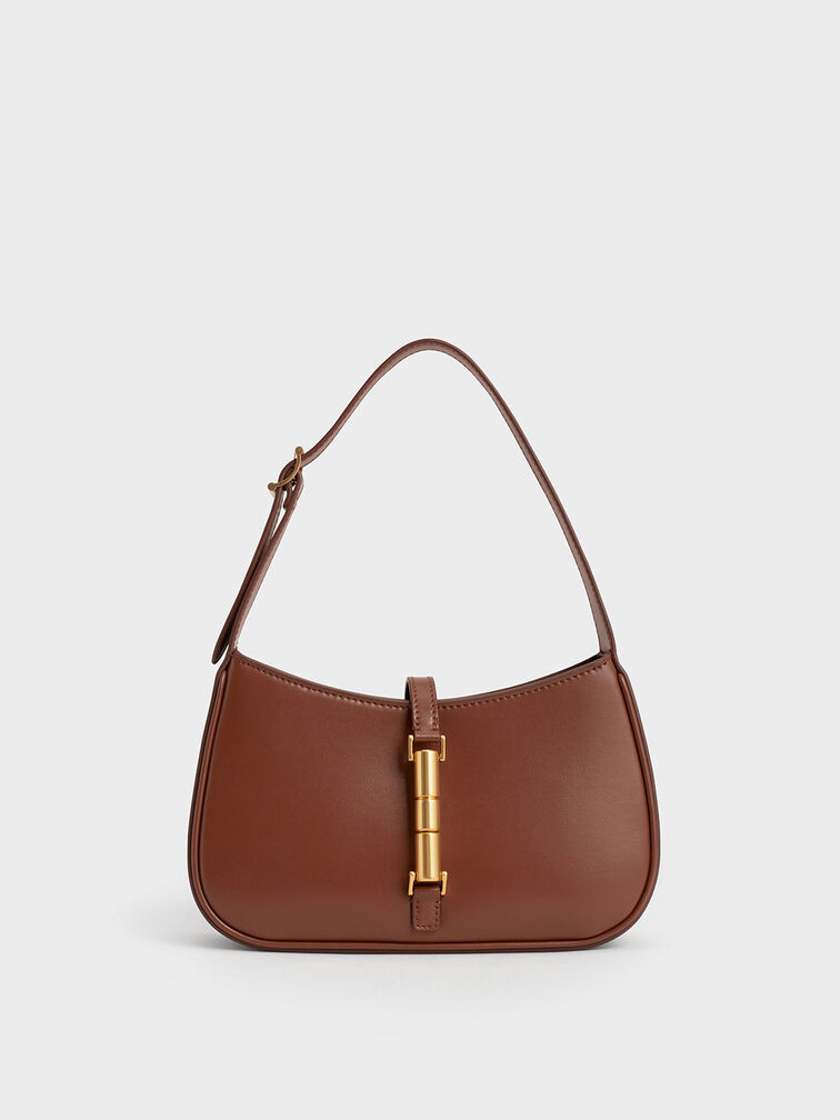 Brown Cesia Metallic Accent Shoulder Bag - CHARLES & KEITH US