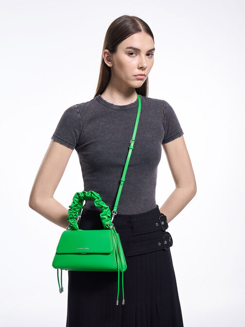 Cosette Ruched-Handle Trapeze Bag, Green, hi-res