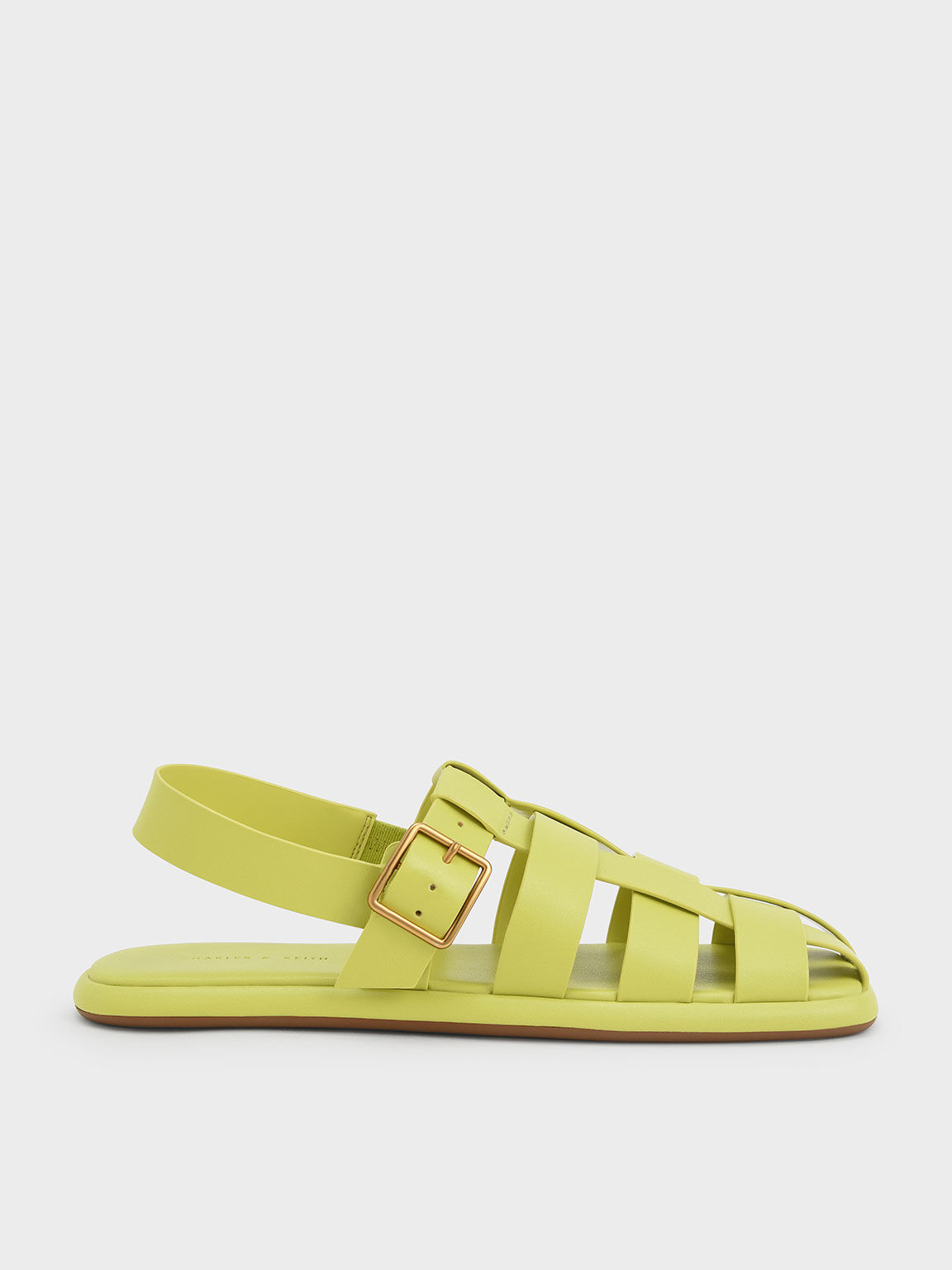 Metallic Buckle Caged Slingback Sandals, Lime, hi-res